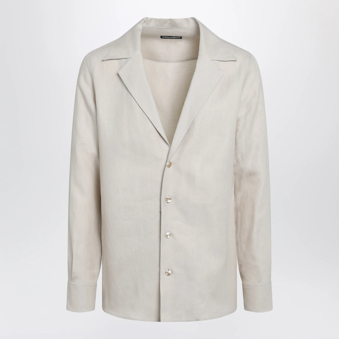 Dolce&amp;Gabbana - Long-sleeve V-neck linen shirt in pastel beige Brand Apparel &amp; Accessories > Clothing > Shirts &amp; Tops 39