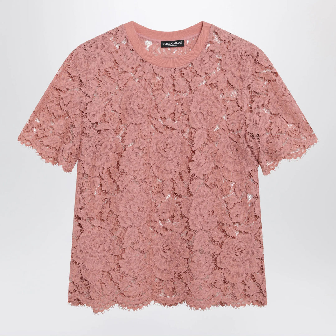 Dolce&amp;Gabbana - Short-sleeve T-shirt in pink corded lace Brand Apparel &amp; Accessories > Clothing > Shirts &amp; Tops 40  IT