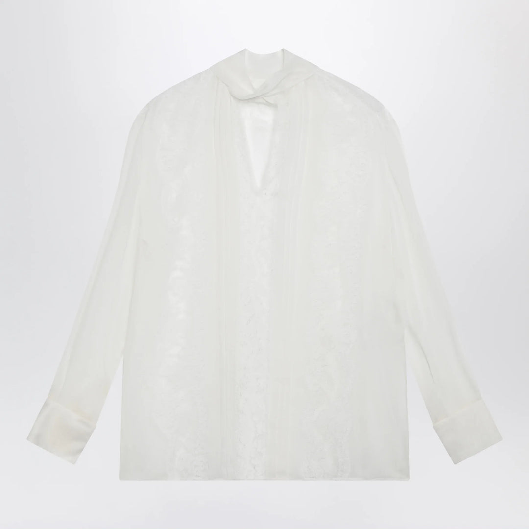Dolce&amp;Gabbana - Silk chiffon and lace blouse with neck scarf in white Brand Apparel &amp; Accessories > Clothing > Shirts &amp; Tops 44  IT