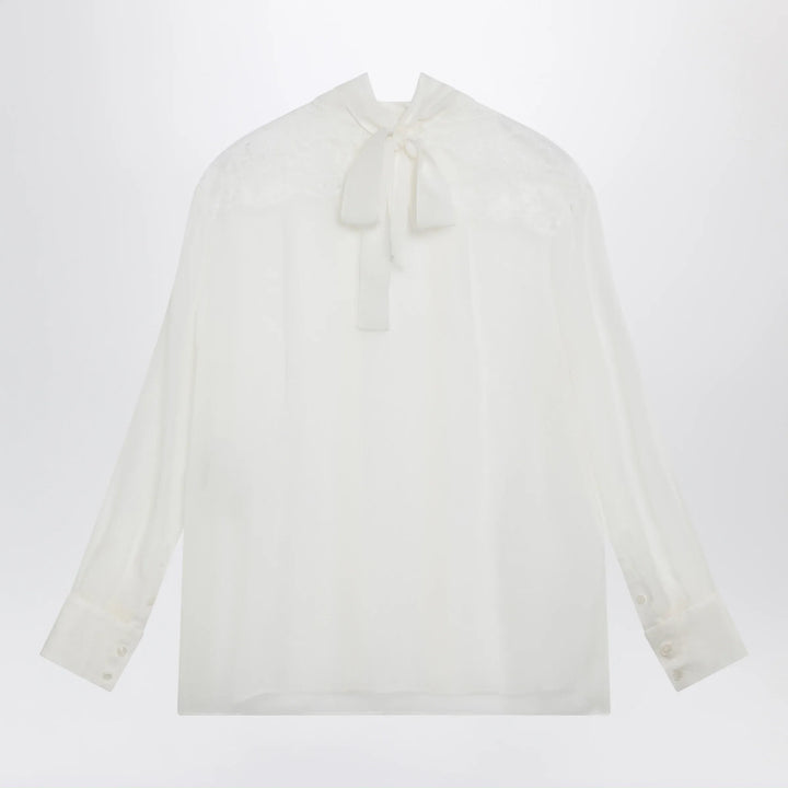 Dolce&amp;Gabbana - Silk chiffon and lace blouse with neck scarf in white Brand Apparel &amp; Accessories > Clothing > Shirts &amp; Tops 44  IT