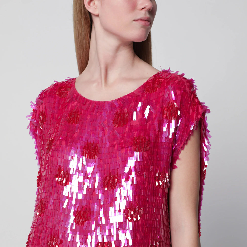 Dries Van Noten - Fuchsia silk top with sequins Brand Apparel & Accessories > Clothing > Shirts & Tops 36  FR