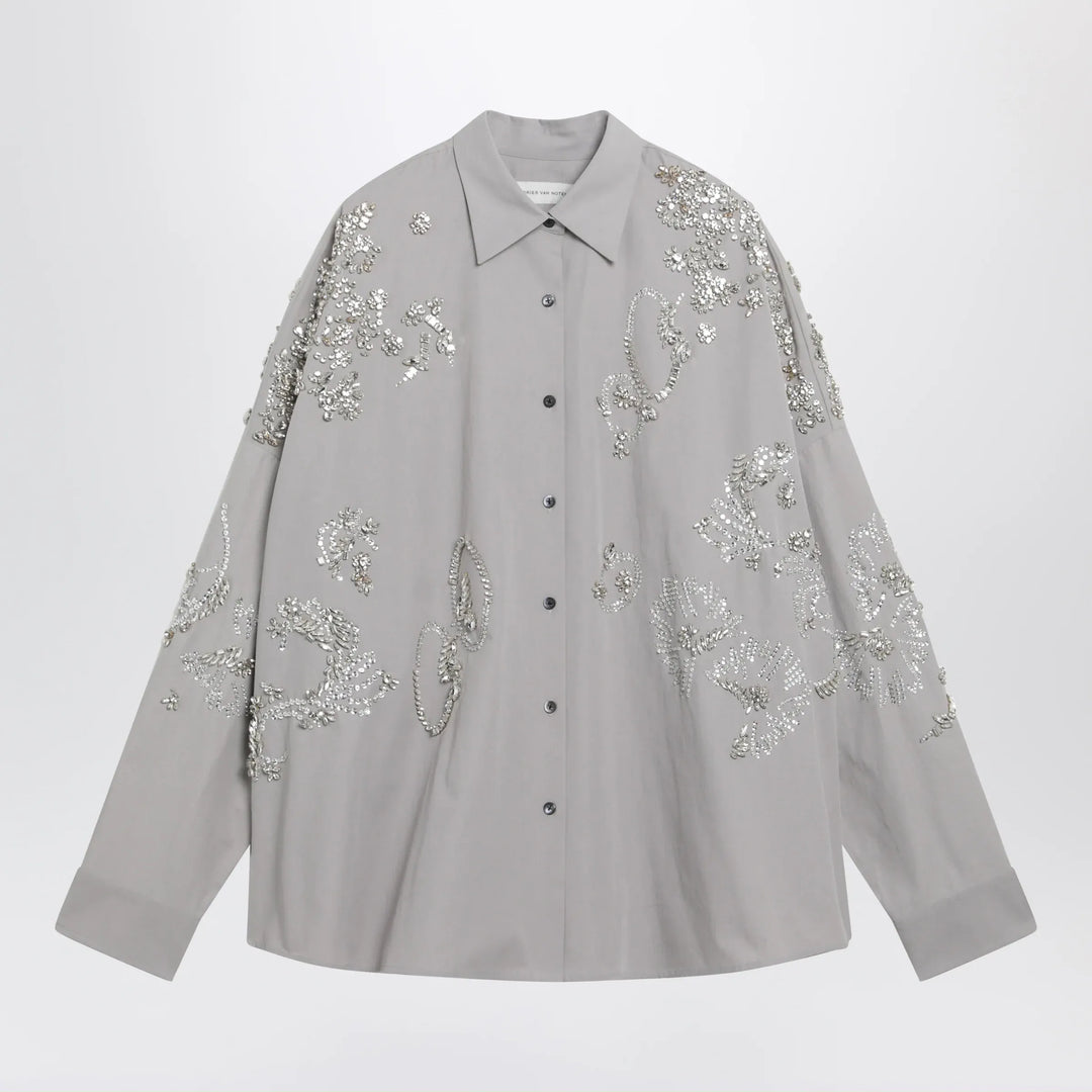 Dries Van Noten - Grey shirt with sequin embroidery Brand Apparel &amp; Accessories > Clothing > Shirts &amp; Tops XS