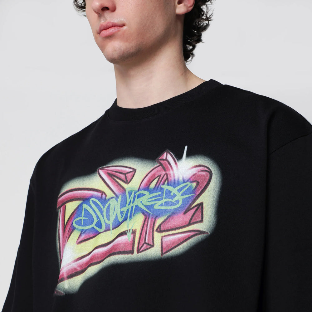 Dsquared2 - Rebel Tags loose-fit cotton T-shirt in black Brand Apparel & Accessories > Clothing > Shirts & Tops