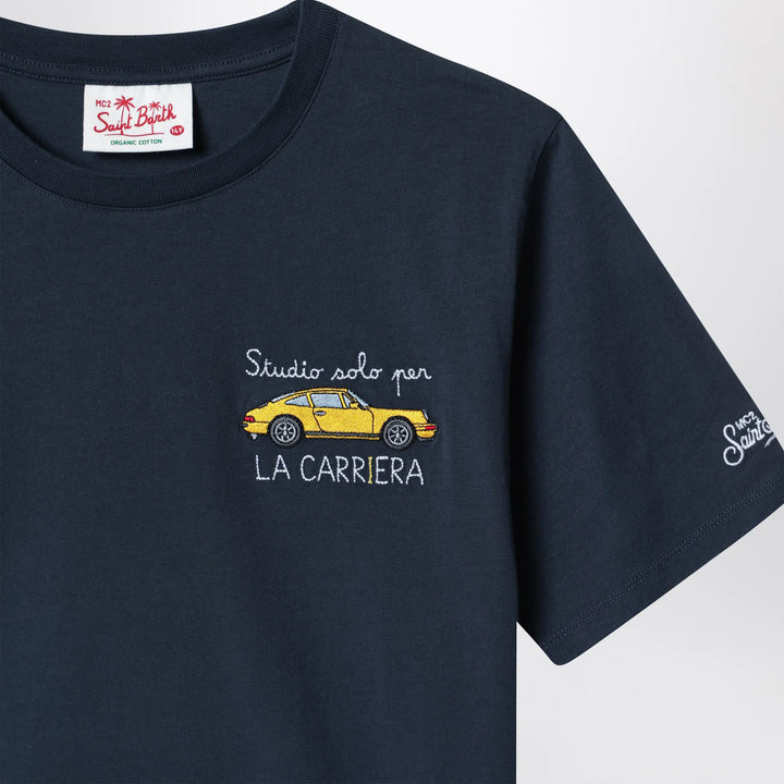 MC2 Saint Barth - Blue T-shirt with car embroidery Brand Apparel &amp; Accessories > Clothing > Shirts &amp; Tops 16