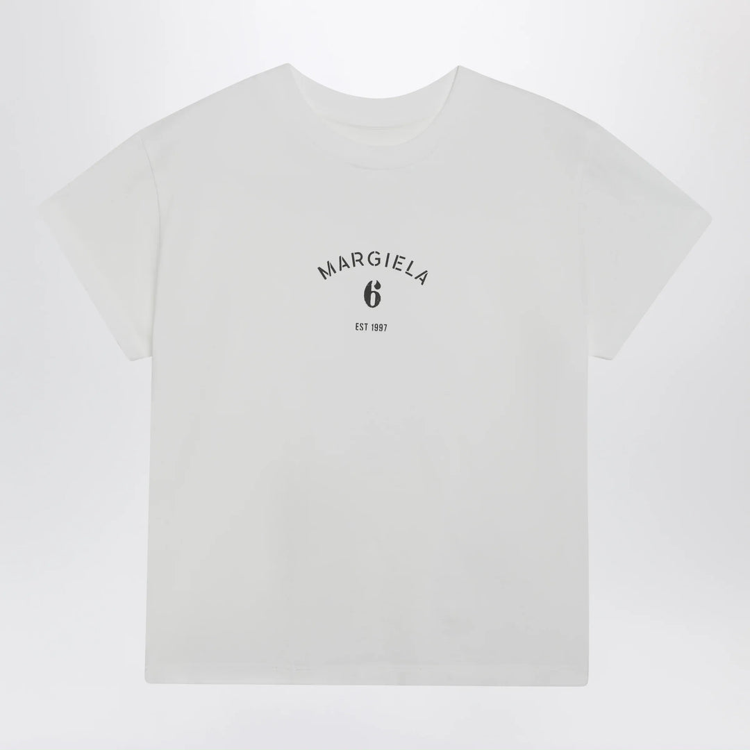 MM6 Maison Margiela - Off-white cotton jersey T-shirt with numeric embroidery Brand Apparel &amp; Accessories > Clothing > Shirts &amp; Tops XS