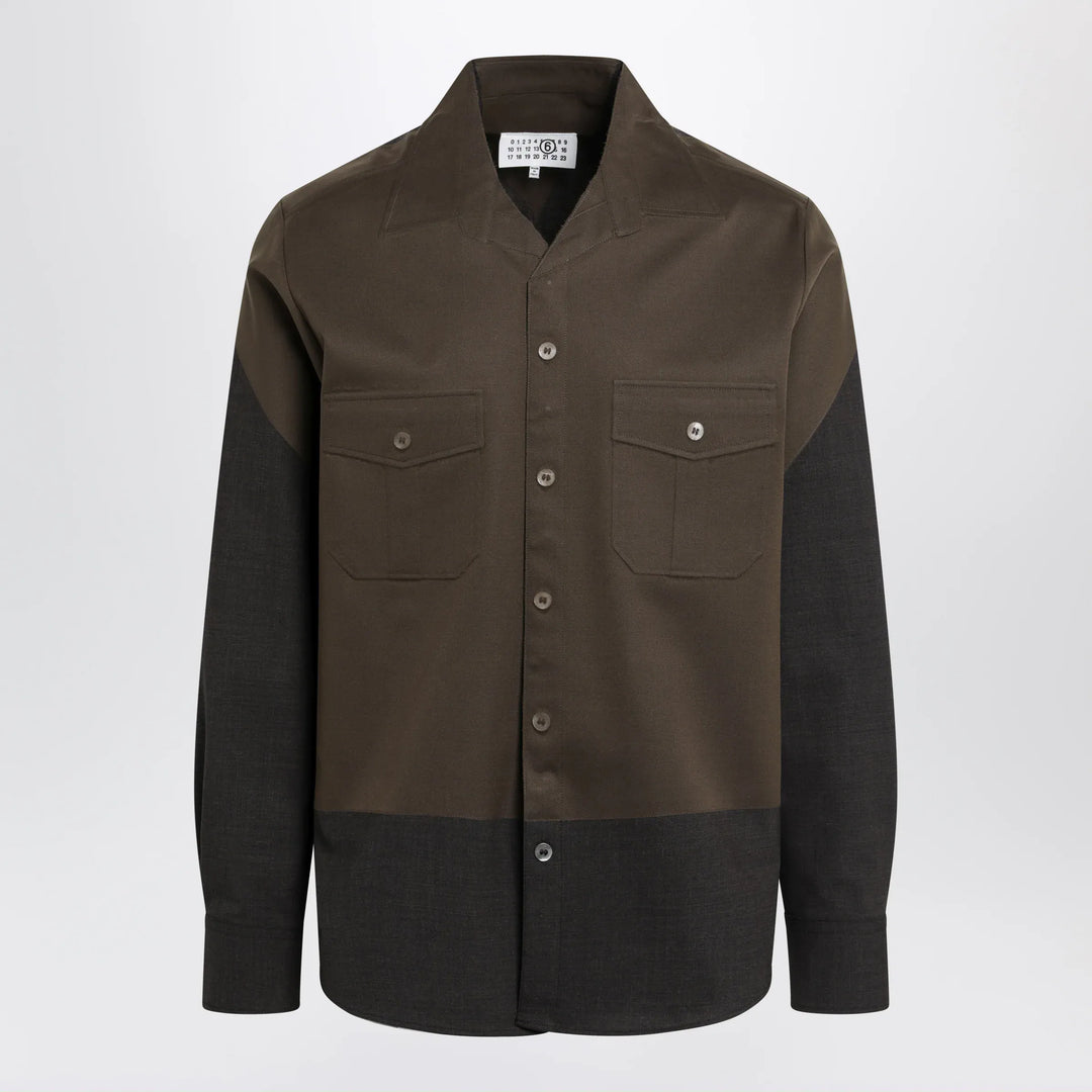 MM6 Maison Margiela - Two-tone brown shirt in wool blend Brand Apparel & Accessories > Clothing > Shirts & Tops 46 IT