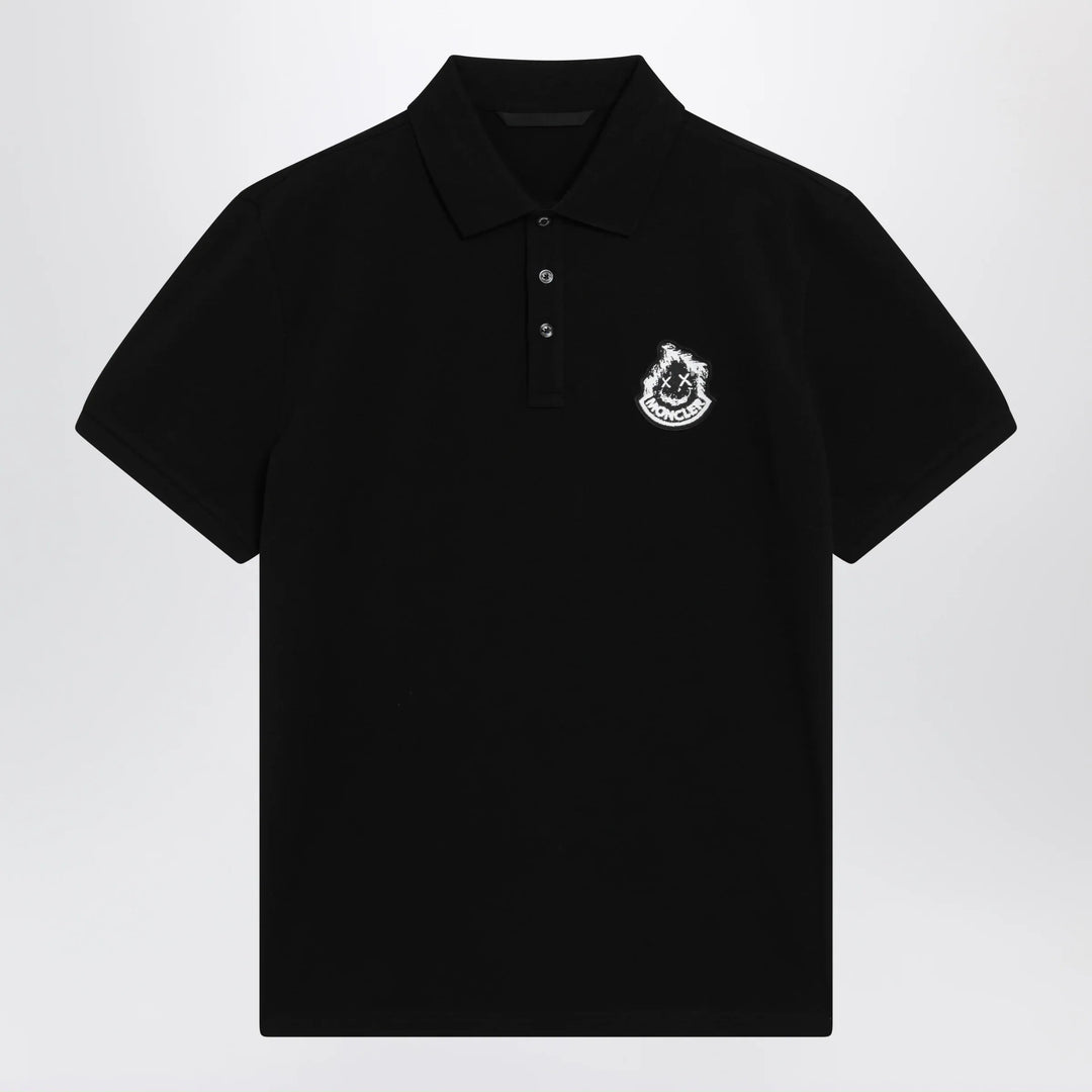 Moncler - Black cotton piqué polo shirt with logo Brand Apparel & Accessories > Clothing > Shirts & Tops S