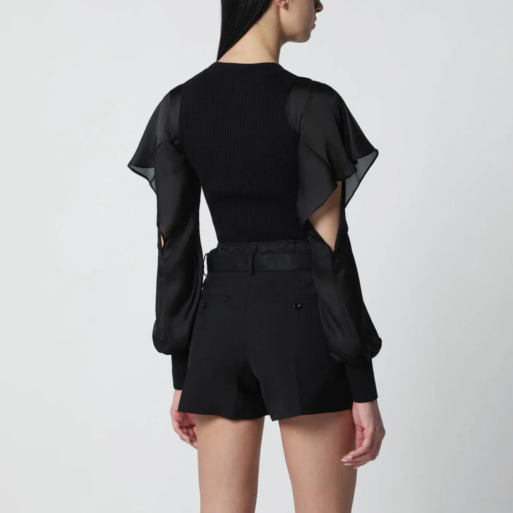 Sacai - Black knit top with semi-sheer sleeves Brand Apparel &amp; Accessories > Clothing > Shirts &amp; Tops 1