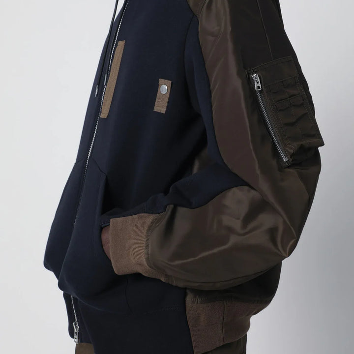 Sacai - Navy/kakhi cotton-blend hoodie Brand Apparel &amp; Accessories > Clothing > Shirts &amp; Tops 3