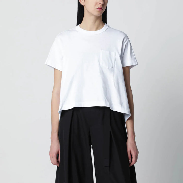 Sacai - White cropped cotton T-shirt Brand Apparel &amp; Accessories > Clothing > Shirts &amp; Tops