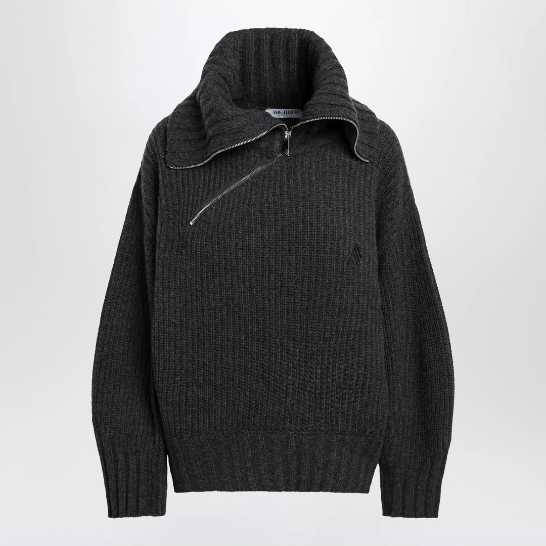 The Attico - Dark grey wool and cashmere sweater with zip Brand Apparel & Accessories > Clothing > Shirts & Tops 42  IT