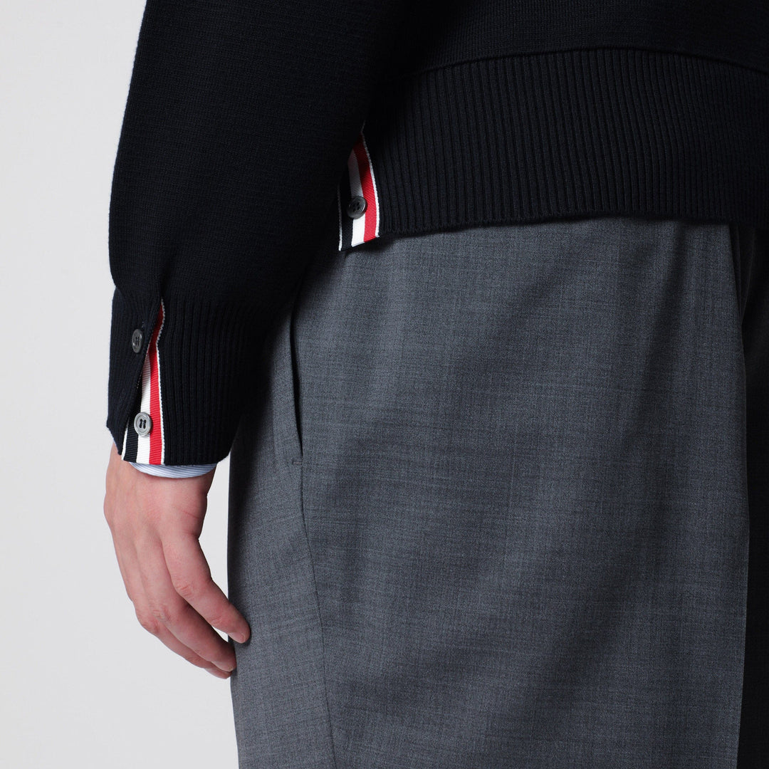 Thom Browne - Navy blue cotton sweater with tricolor details Brand Apparel &amp; Accessories > Clothing > Shirts &amp; Tops