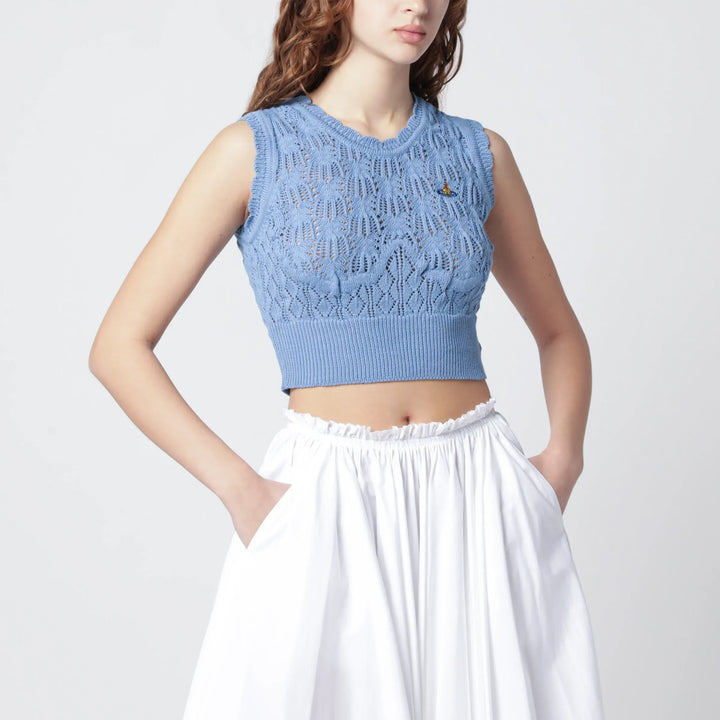 Vivienne Westwood - Light blue crochet top with Orb logo Brand Apparel &amp; Accessories > Clothing > Shirts &amp; Tops