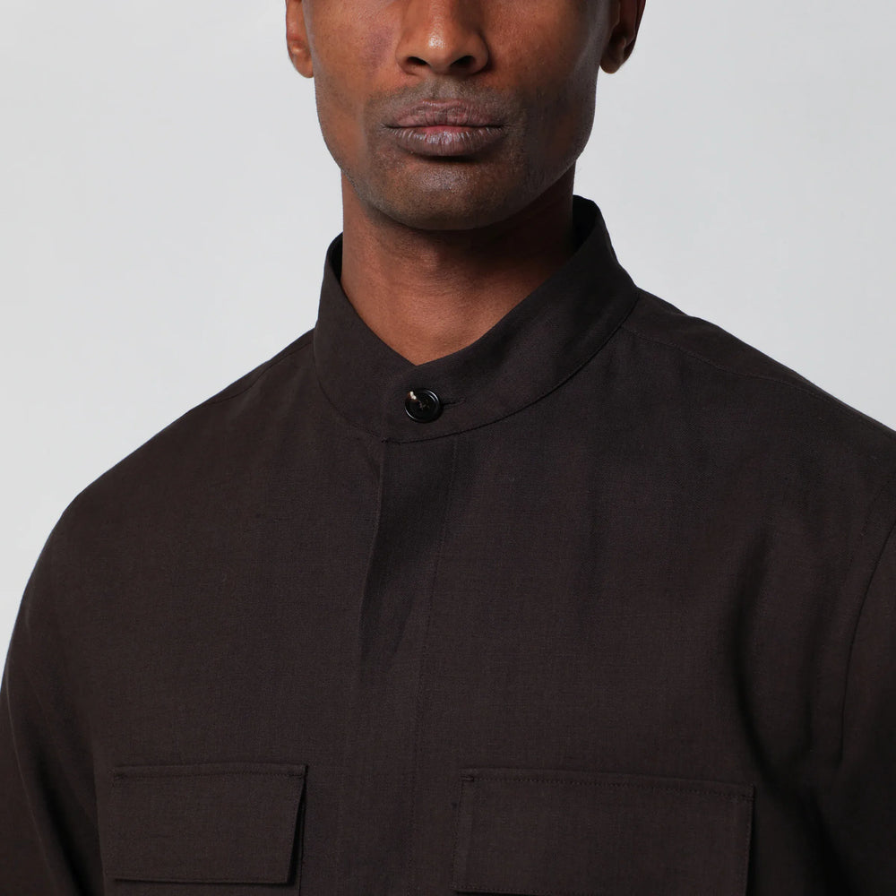 ZEGNA - Brown linen overshirt Brand Apparel & Accessories > Clothing > Shirts & Tops