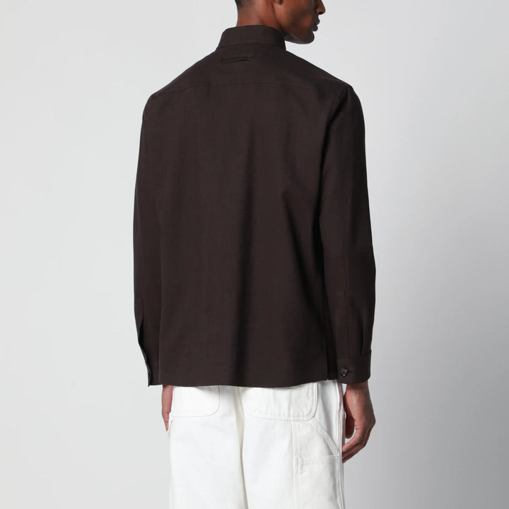 ZEGNA - Brown linen overshirt Brand Apparel &amp; Accessories > Clothing > Shirts &amp; Tops