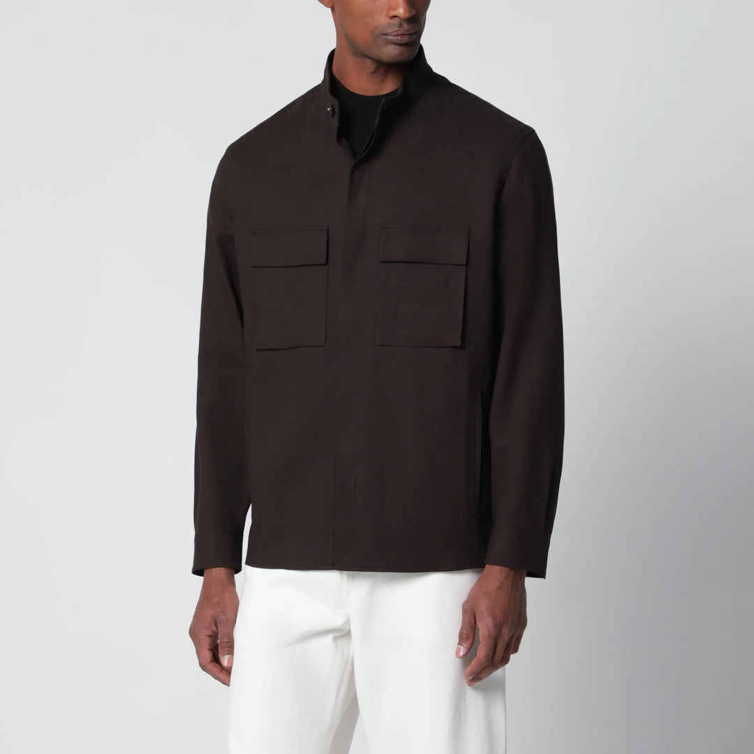 ZEGNA - Brown linen overshirt Brand Apparel &amp; Accessories > Clothing > Shirts &amp; Tops M