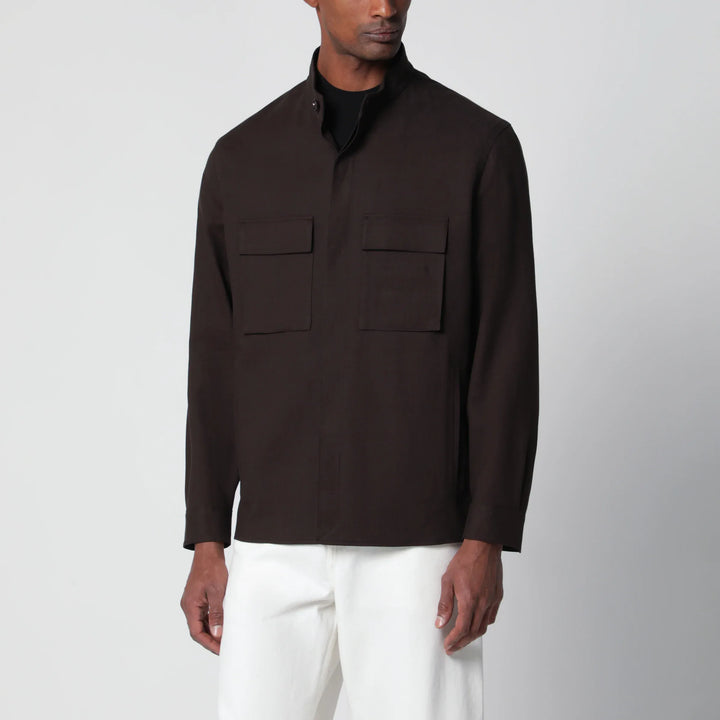 ZEGNA - Brown linen overshirt Brand Apparel &amp; Accessories > Clothing > Shirts &amp; Tops M
