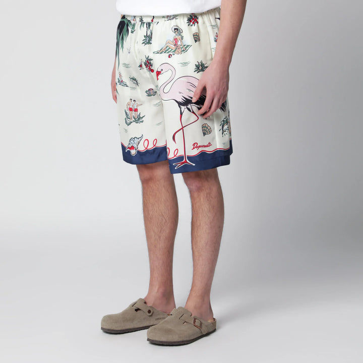 Dsquared2 - Bermuda shorts with tropical print in silk Brand Apparel &amp; Accessories > Clothing > Shorts