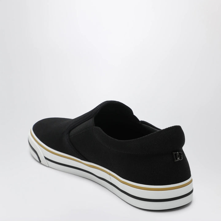Dolce&amp;Gabbana - Black cotton slip-on shoes with striped details Brand Apparel &amp; Accessories