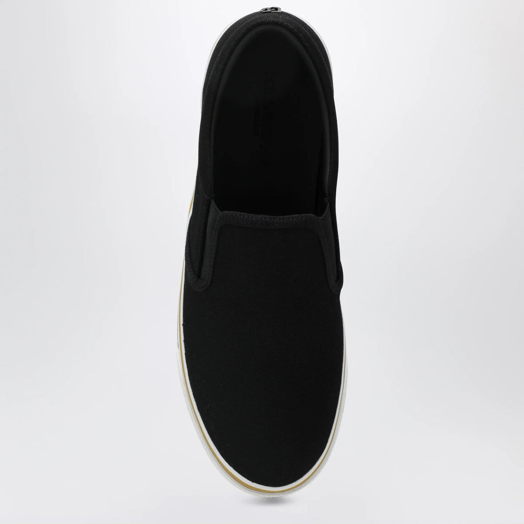 Dolce&amp;Gabbana - Black cotton slip-on shoes with striped details Brand Apparel &amp; Accessories