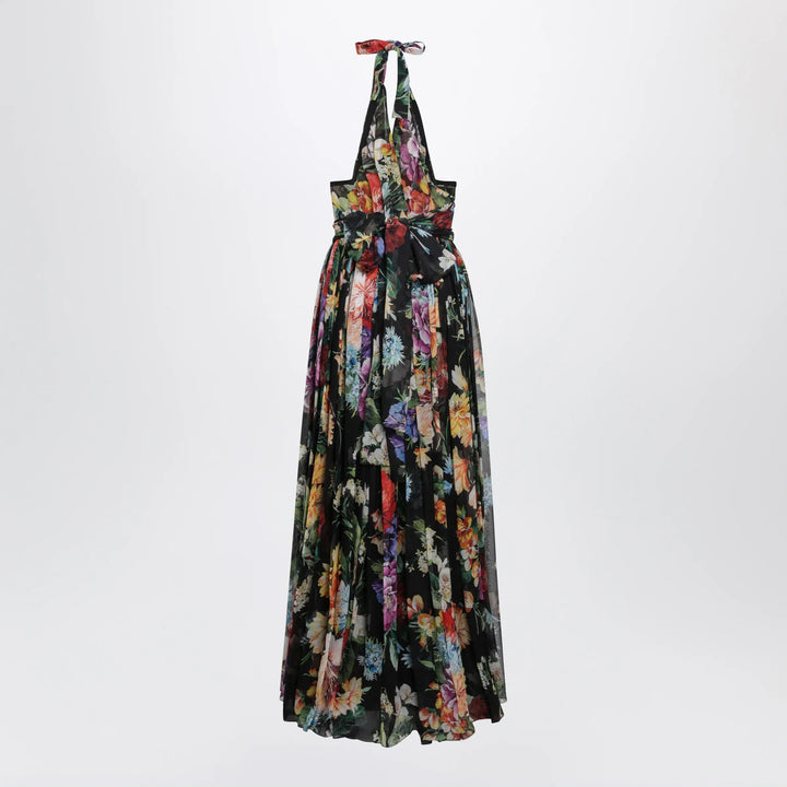 Dolce&amp;Gabbana - Long floral bouquet chiffon dress in black silk Brand Apparel &amp; Accessories