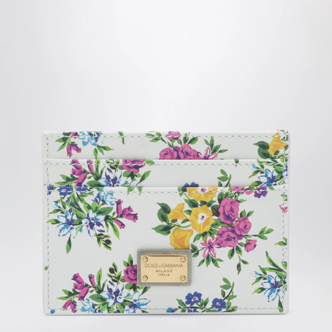 Dolce&amp;Gabbana - Printed calfskin leather card holder in off-white floral Brand Apparel &amp; Accessories TU