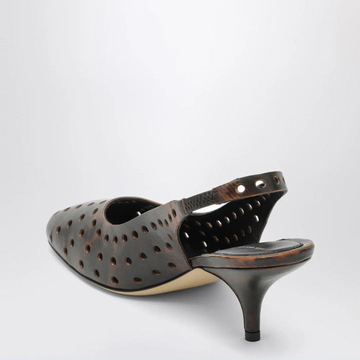 Dries Van Noten - Brown aged leather perforated slingback shoes Brand Apparel &amp; Accessories
