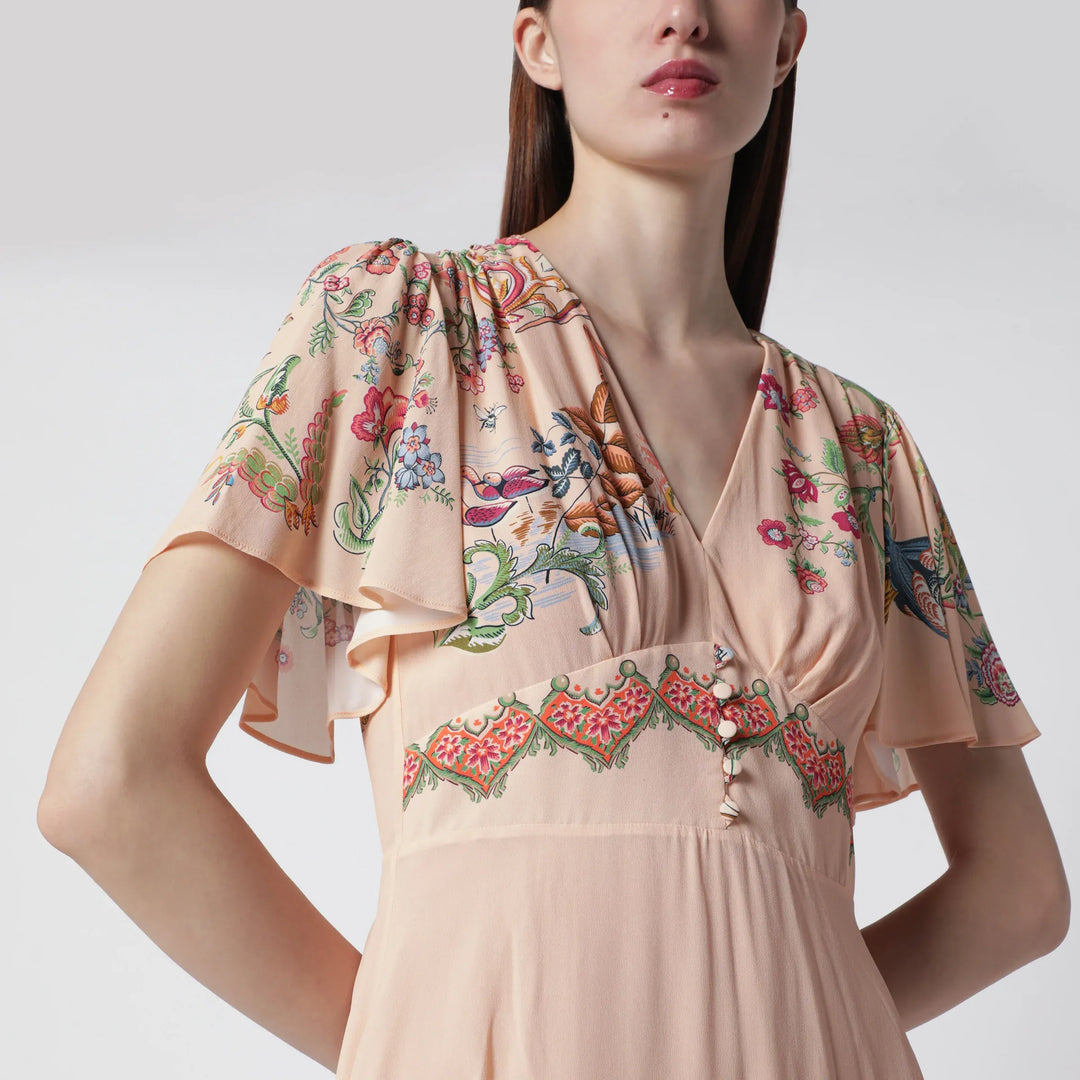 ETRO - Long blush pink dress with floral print Brand Apparel &amp; Accessories