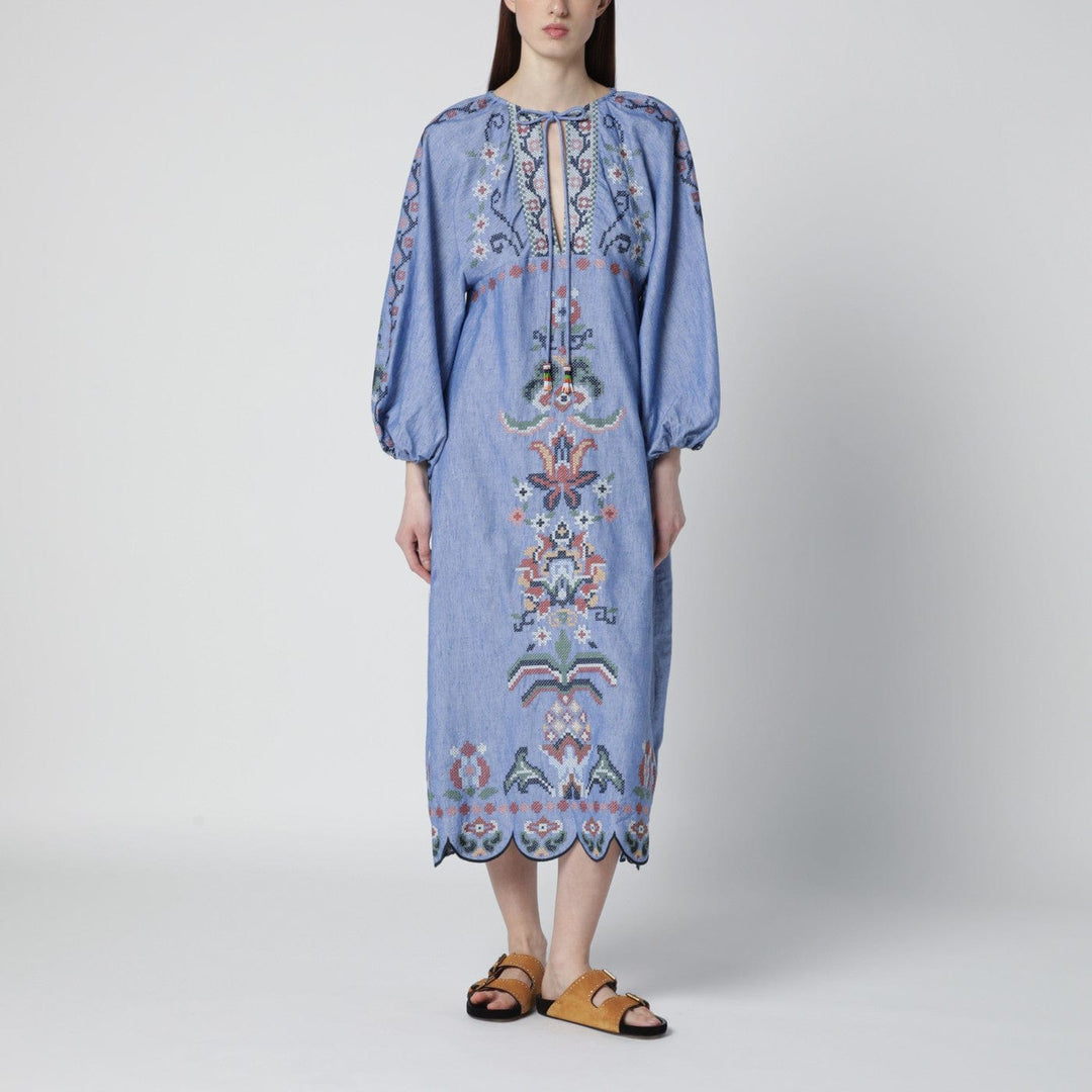 Apparel &amp; Accessories XS FARM Rio - Light blue Blue Garden Tapestry midi dress Brand