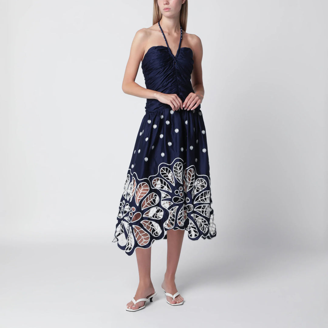FARM Rio - Navy blue Richelieu midi dress with embroidery Brand Apparel & Accessories XS