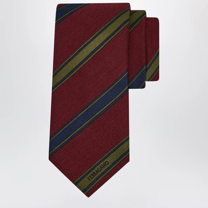 Ferragamo - Bordeaux/Red Regimental Jacquard Tie Brand Apparel &amp; Accessories U