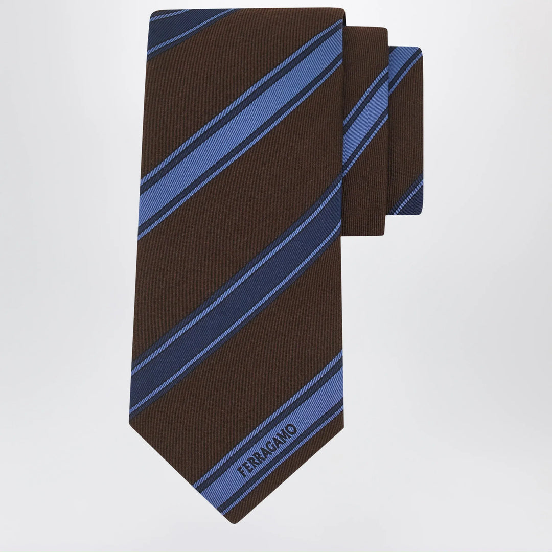 Ferragamo - Brown/Green Regimental Jacquard Tie Brand Apparel & Accessories U
