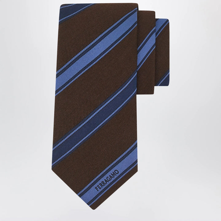 Ferragamo - Brown/Green Regimental Jacquard Tie Brand Apparel &amp; Accessories U