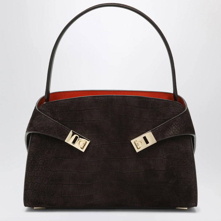 Ferragamo - Hug Soft M shoulder bag in Natural crocodile-effect Brand Apparel &amp; Accessories TU