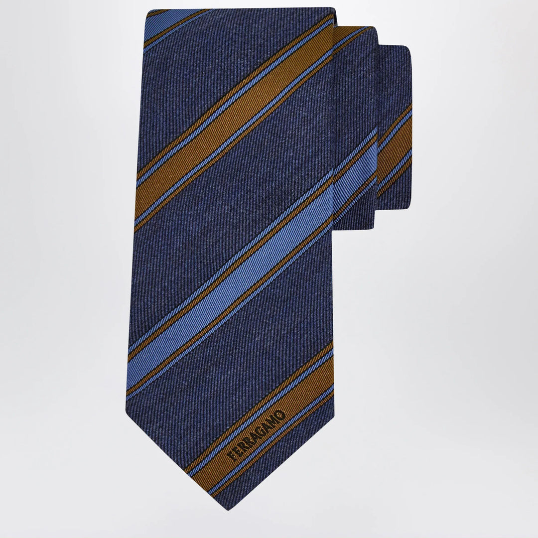 Ferragamo - Medium Blue Regimental Jacquard Tie Brand Apparel & Accessories U
