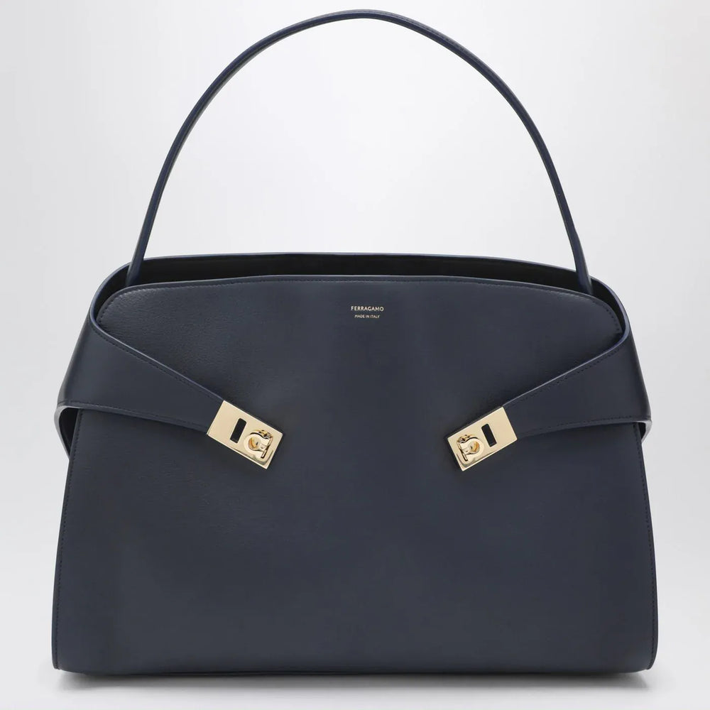 Ferragamo - Navy and brown leather Hug Soft L handbag Brand Apparel & Accessories TU