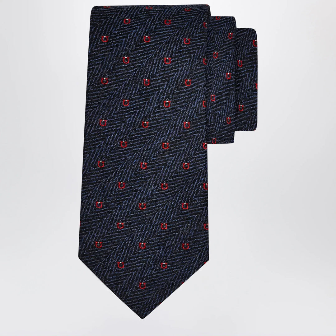 Ferragamo - Navy Blue/Red Gancini Chevron Tie Brand Apparel & Accessories U