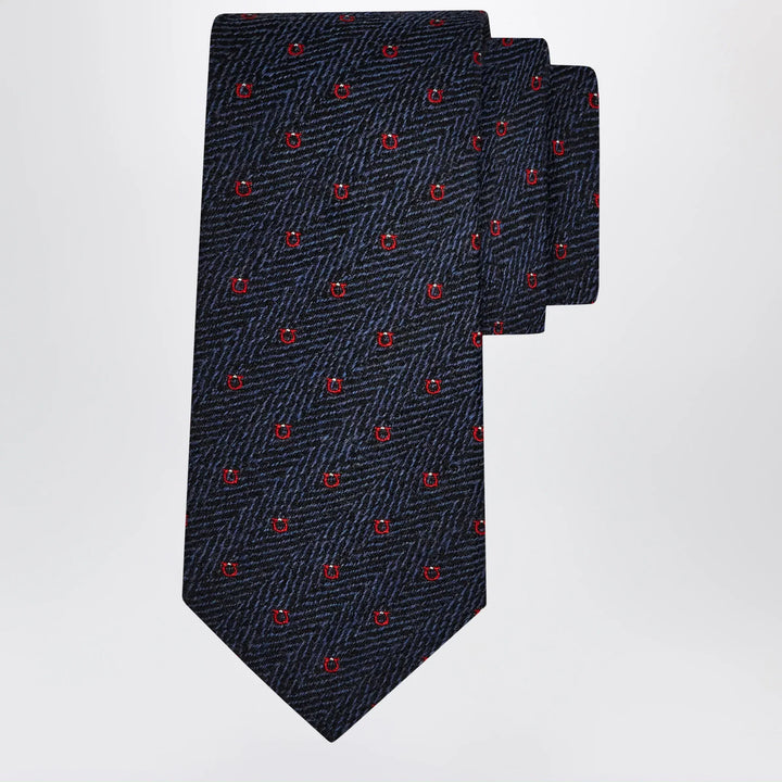 Ferragamo - Navy Blue/Red Gancini Chevron Tie Brand Apparel &amp; Accessories U