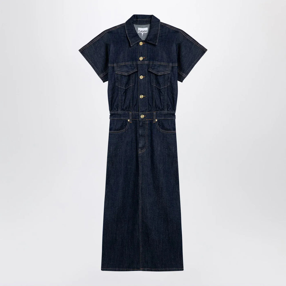 GANNI - Blue midi dress in organic denim Brand Apparel & Accessories 34  FR