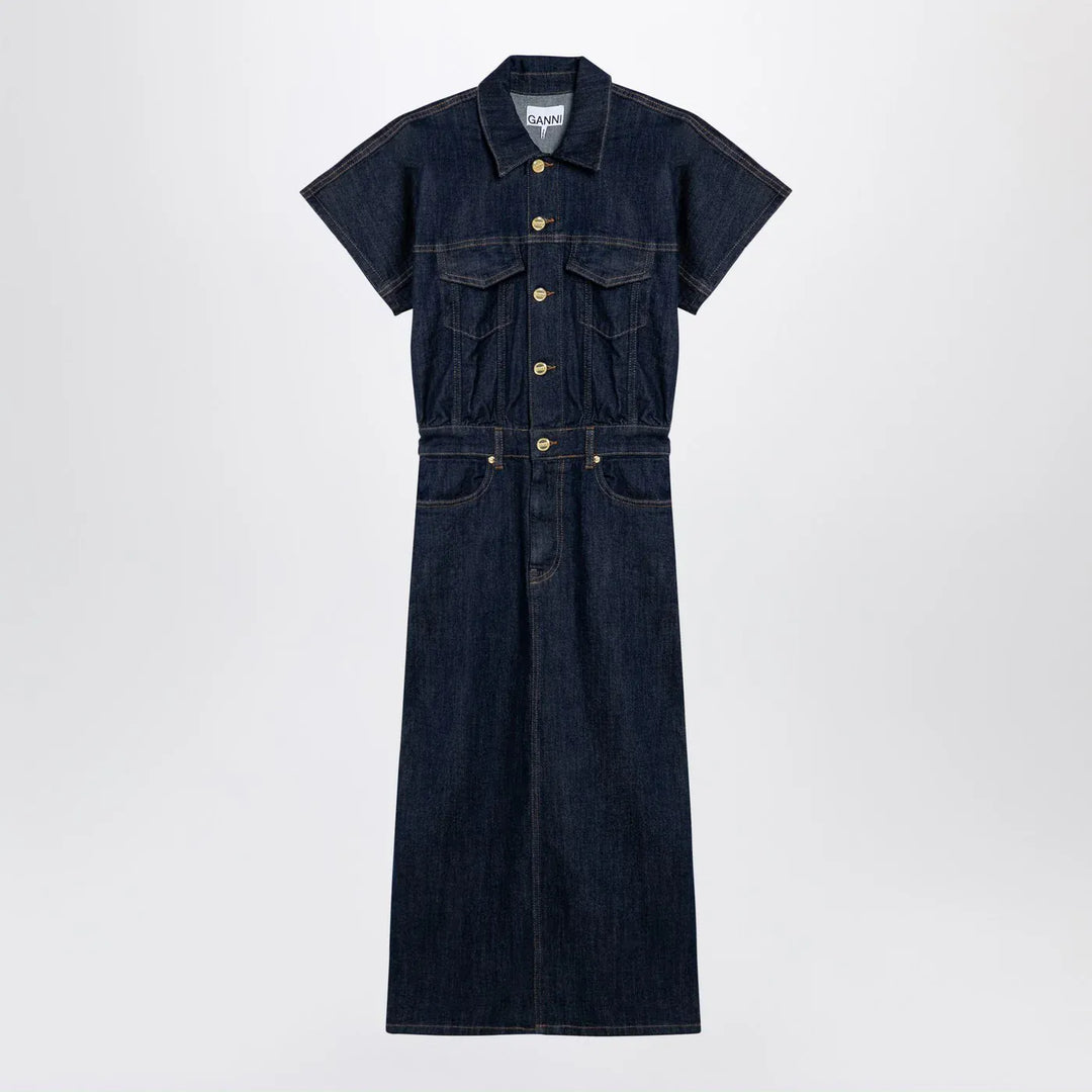 GANNI - Blue midi dress in organic denim Brand Apparel &amp; Accessories 34  FR