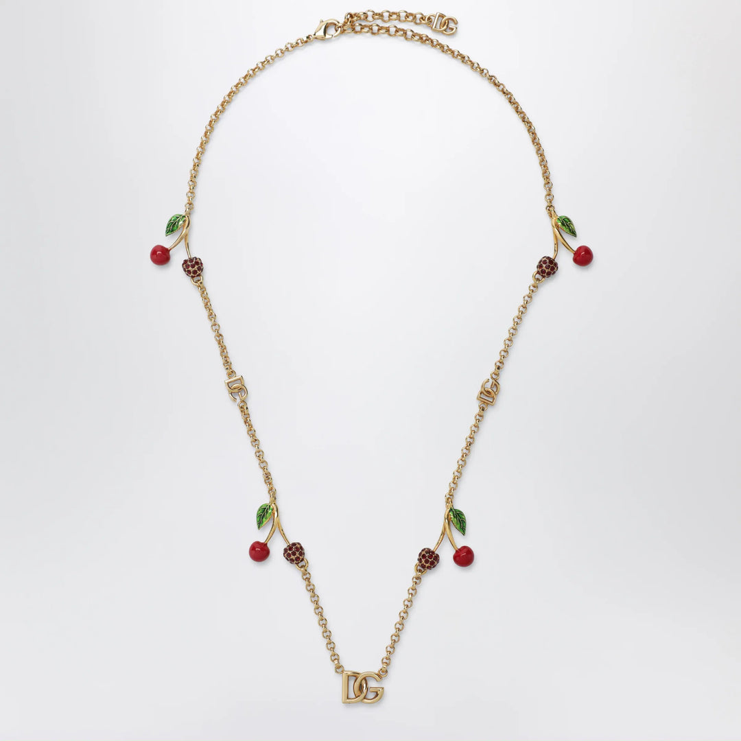 Dolce&Gabbana - Gold-tone necklace with DG logo and cherry charms Brand Apparel & Accessories > Jewelry TU