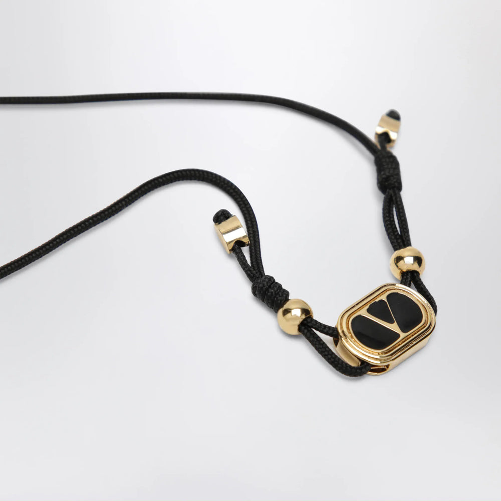 Valentino Garavani - Black cord bracelet with enamelled gold V logo Brand Apparel & Accessories > Jewelry TU
