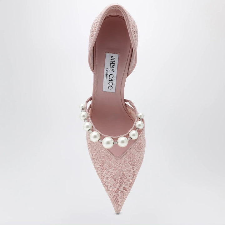 Jimmy Choo - Pink Lace Décolleté with Pearl Decoration Brand Apparel &amp; Accessories