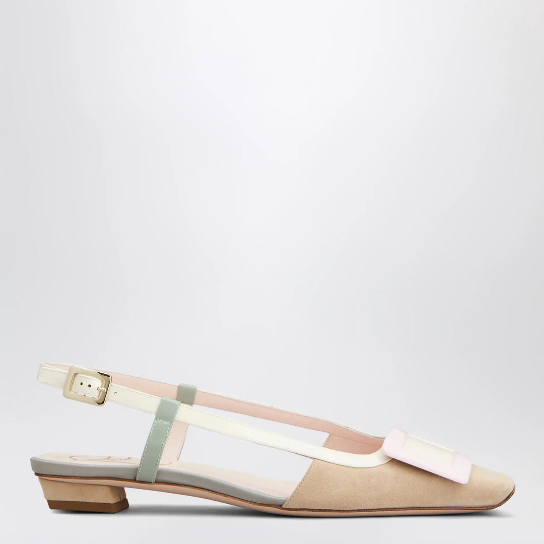 ROGER VIVIER - Belle Vivier slingback ballet flats in beige/cream/purple suede Brand Apparel & Accessories 36 IT
