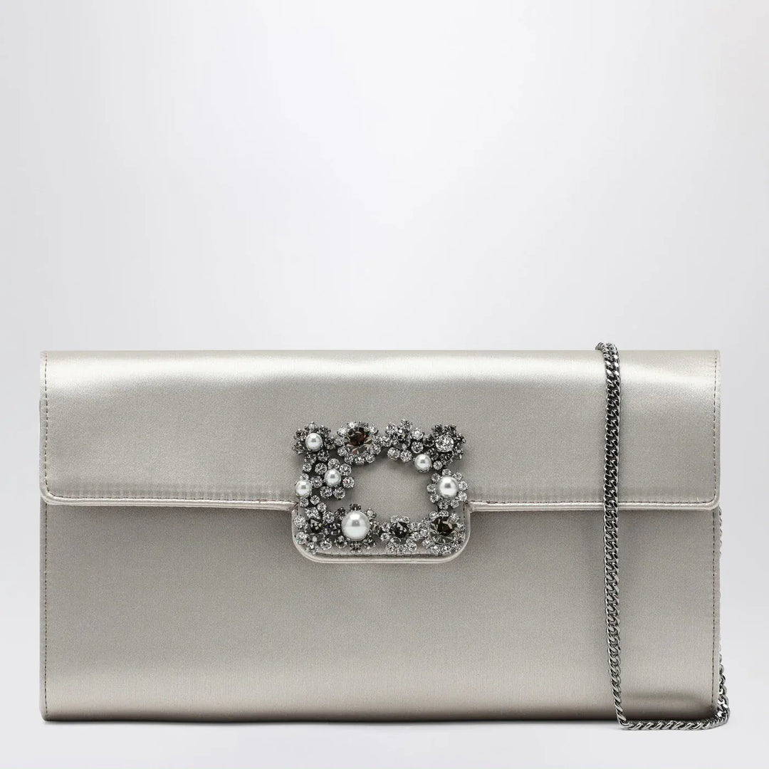 ROGER VIVIER - Pearl grey satin clutch bag with buckle Brand Apparel &amp; Accessories TU