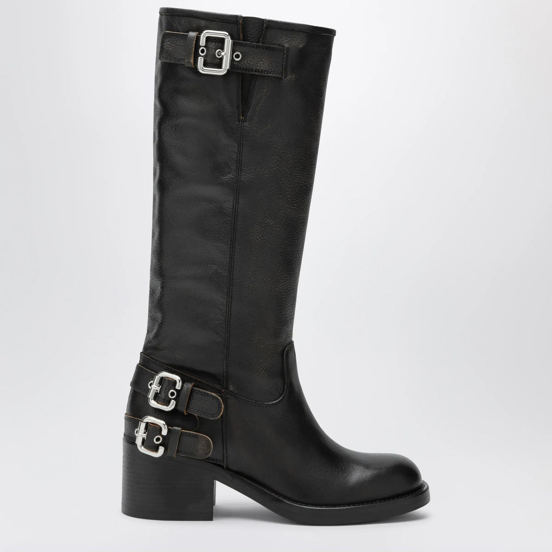 Chloé - Dakota knee-high biker boots in black leather Brand Apparel & Accessories > Shoes 36 IT