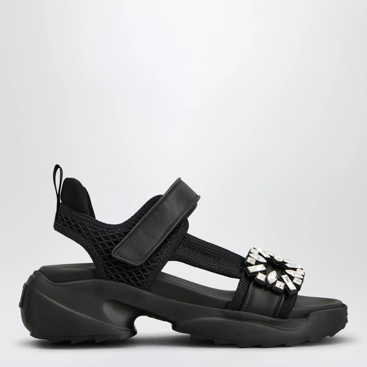 ROGER VIVIER - Viv’ on the Run black leather and textile sandals Brand Apparel &amp; Accessories > Shoes 38 IT