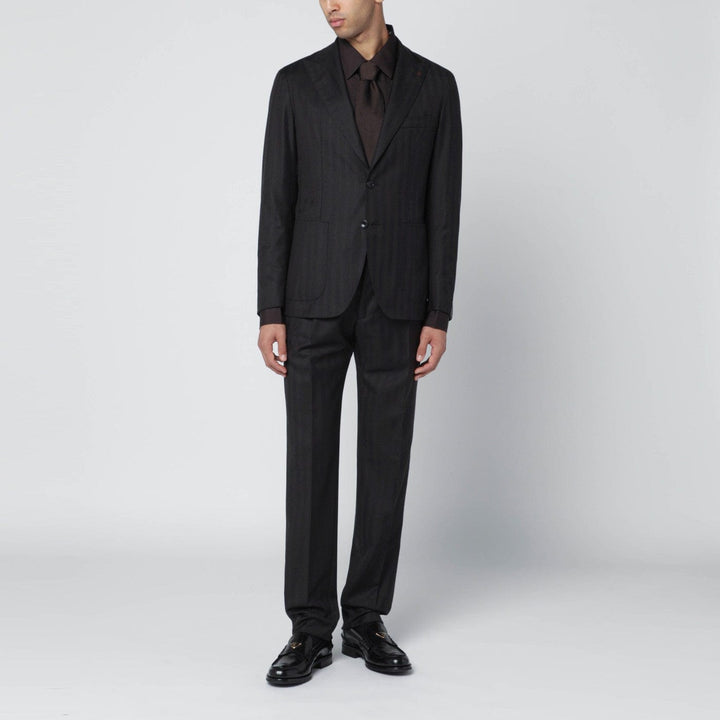 Apparel &amp; Accessories Tagliatore - Brown striped single-breasted wool suit Brand
