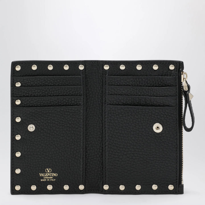 Valentino Garavani - Black Leather Rockstud Zip Card Holder Brand Apparel &amp; Accessories U