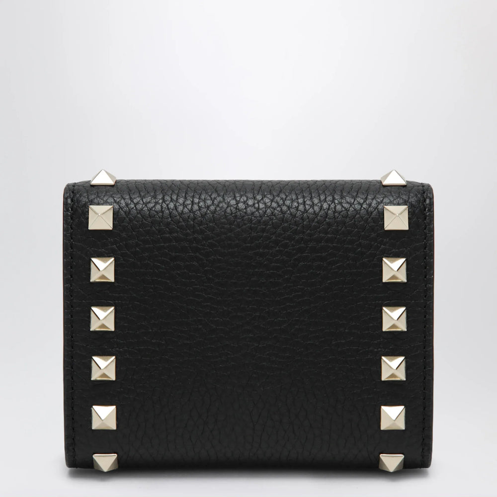 Valentino Garavani - Rockstud trifold wallet in black grained calfskin Brand Apparel & Accessories TU